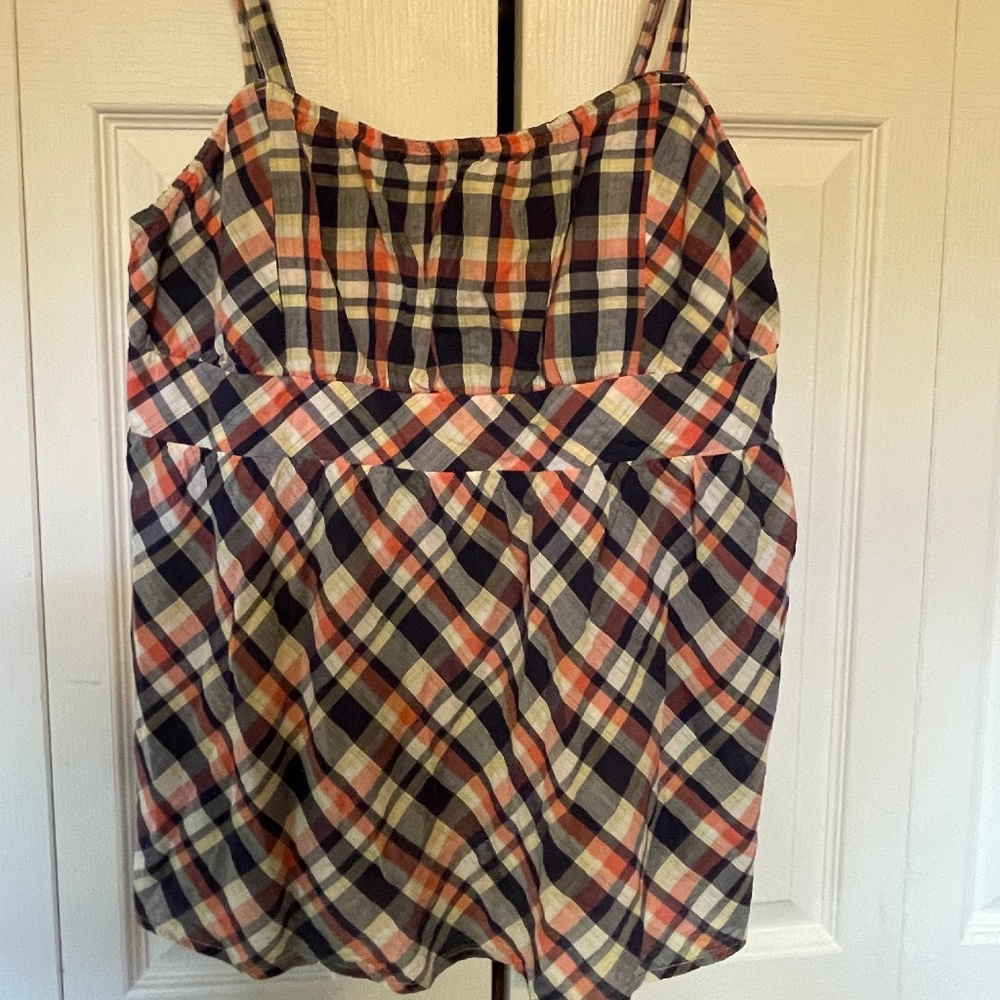 Torrid Navy & Coral Plaid Babydoll Tank